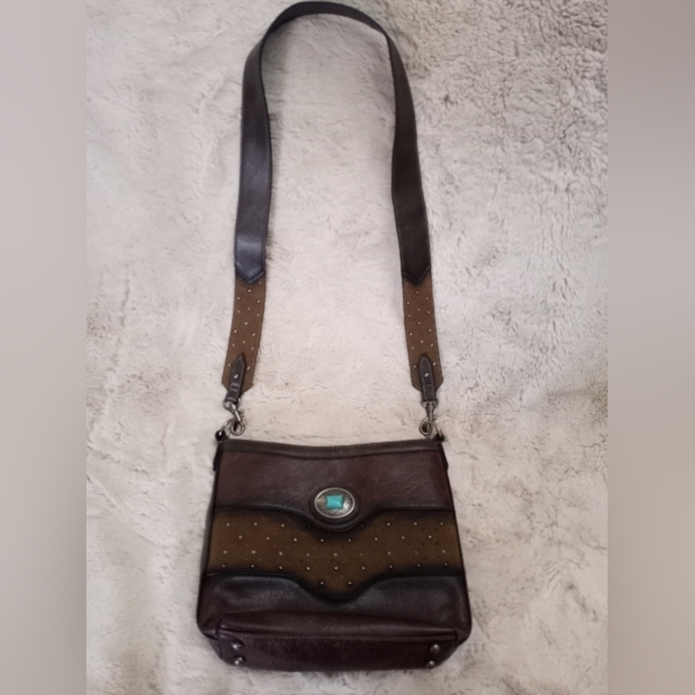 Justin Boots Western Buttery Leather Cream W Turquoise Detail Crossbody CC bag